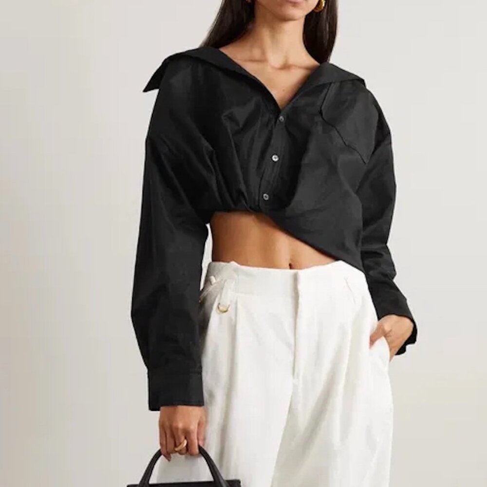 Jacquemus Le Papier Mejean Cropped Asymmetric Gathered Cotton And Linen top